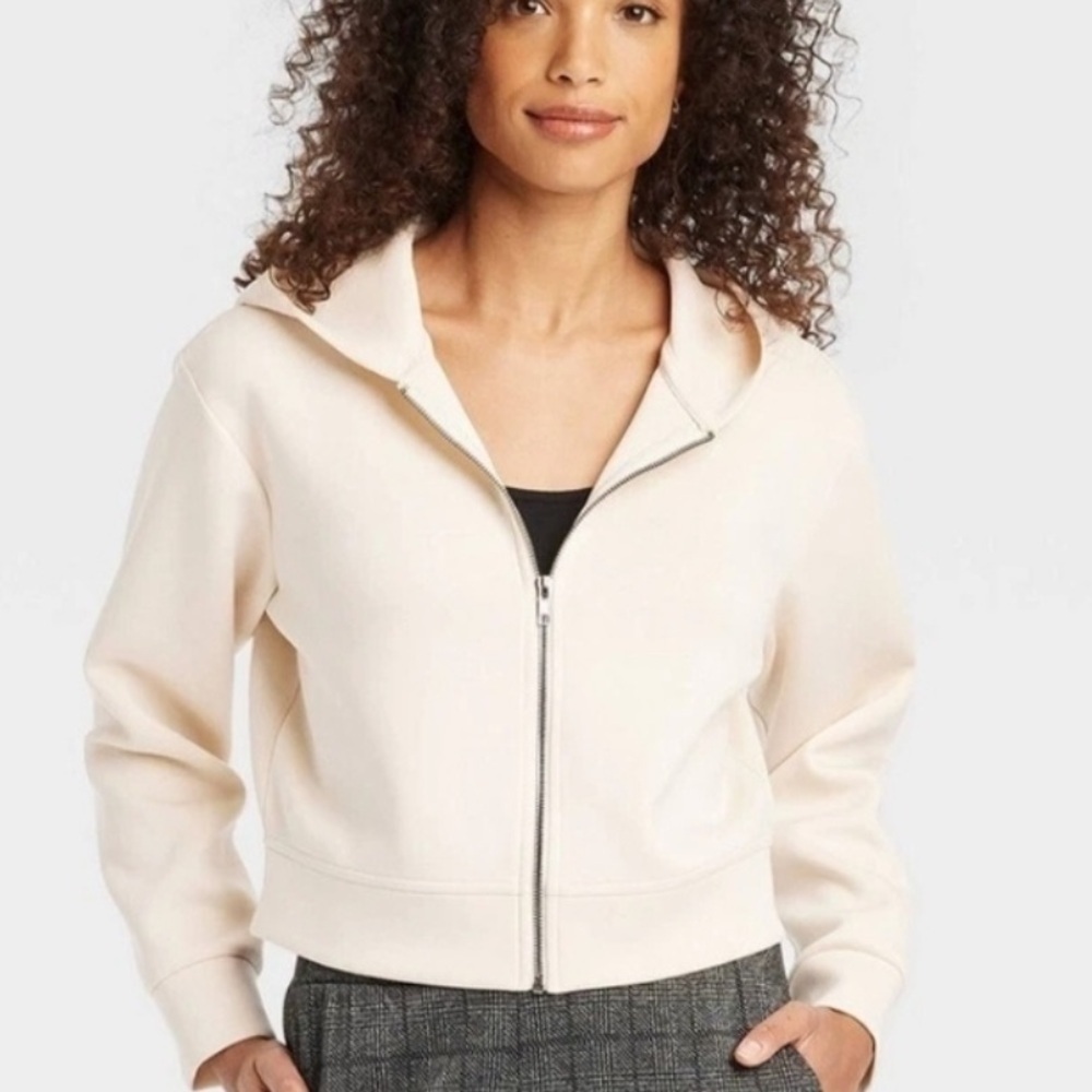 NWT Women’s A New Day Cream Color Cropped Zip Hoodie, Large, Soft, Stretch XL